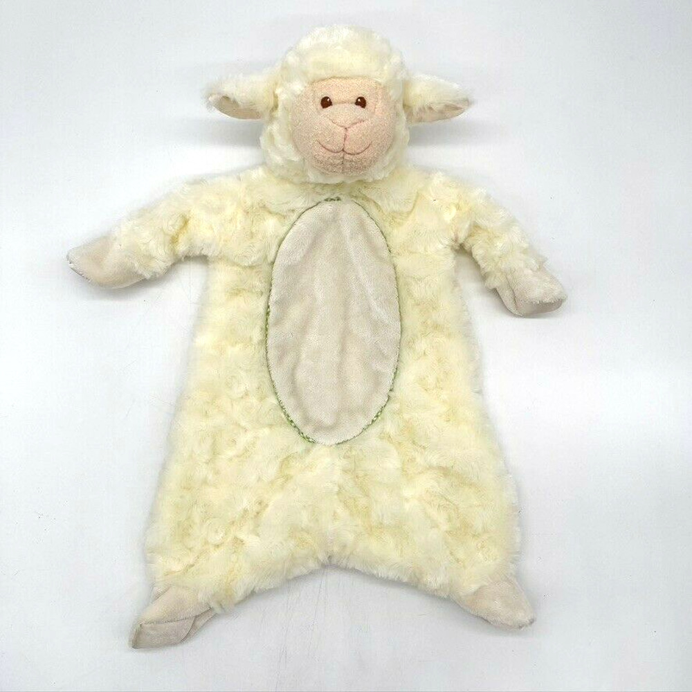 Douglas Baby Lamb Flat Lovey Ivory Cream Green Security Blanket Sheep Satin Trim